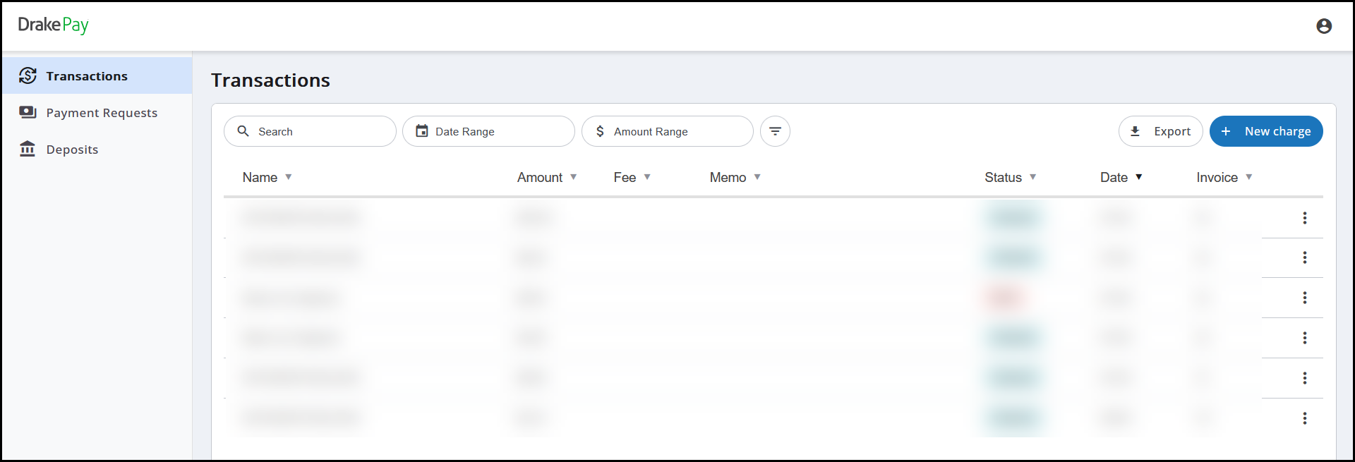 Image showing the transaction grid.